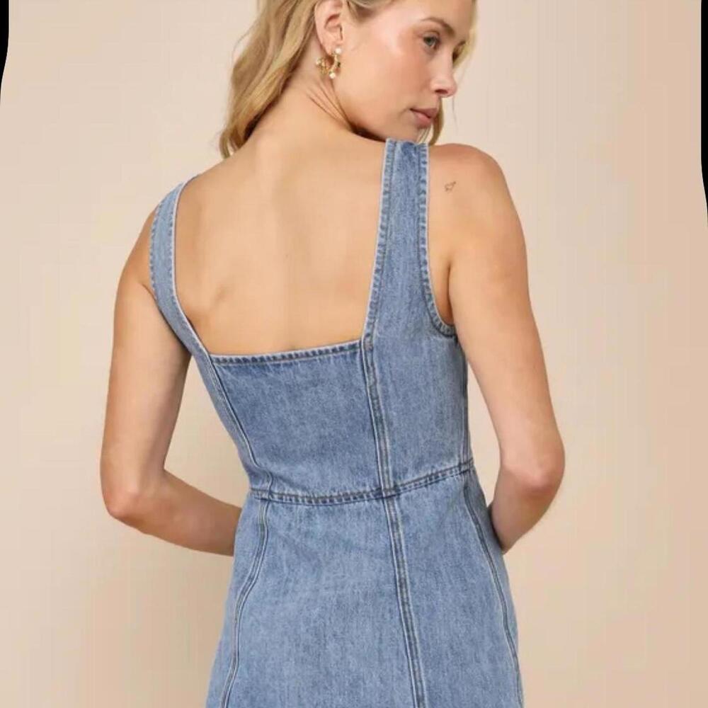 Blue denim mini dress with zipper down the front. lulus size medium - Picture 2 of 7